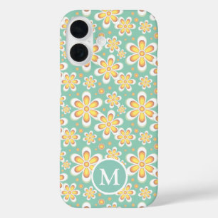 Coque Pour iPhone 16 Monogramme de Motif turquoise et jaune à ressort