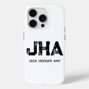 COQUE iPhone 15 PRO MONOGRAMME DE NOM À TROIS LETTRES MINIMALISTE NOIR