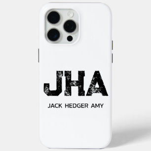 COQUE iPhone 15 PRO MAX MONOGRAMME DE NOM À TROIS LETTRES NOIR MINIMALISTE
