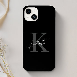 Coque Pour iPhone 14 Monogramme de nom de calligraphie noire moderne
