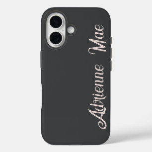 Coque Pour iPhone 16 Monogramme de nom de script de rose bébé moderne