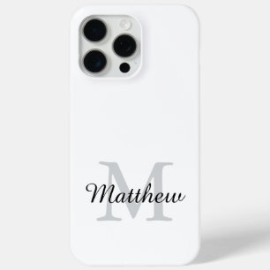 Coque iPhone 15 Pro Max Monogramme de nom de script noir et blanc moderne