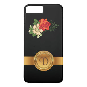 Coques Pour iPhone Monogramme de nom en or Rose Rouge et Pâquerettes
