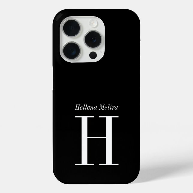 Coques Case-Mate iPhone Monogramme de nom noir et blanc moderne (Verso)