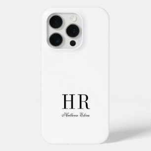 Coque iPhone 15 Pro Monogramme de nom noir et blanc moderne