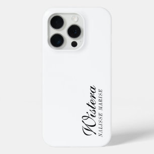 Coque iPhone 15 Pro Monogramme de nom noir et blanc moderne
