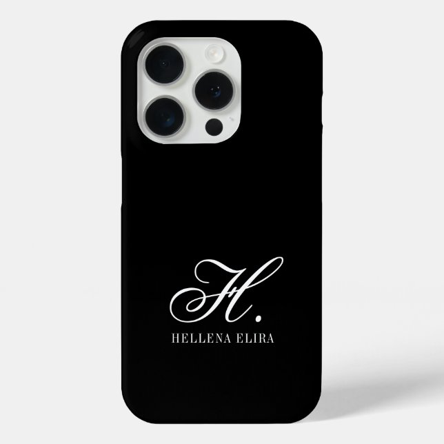 Coques Case-Mate iPhone Monogramme de nom noir et blanc moderne (Verso)