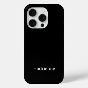 Coque iPhone 15 Pro Monogramme de nom noir et blanc moderne
