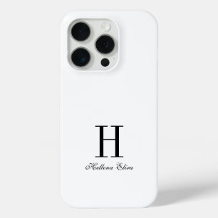 Coque iPhone 15 Pro Monogramme de nom noir et blanc moderne