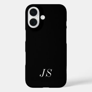 Coque Pour iPhone 16 Monogramme de nom noir et blanc moderne
