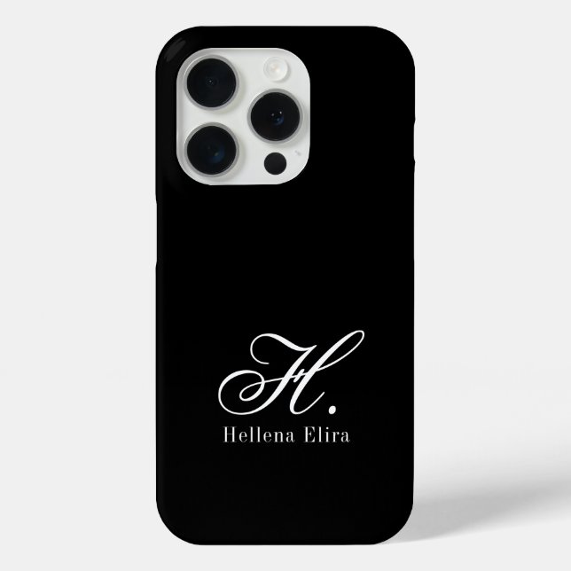 Coques Case-Mate iPhone Monogramme de nom noir et blanc moderne (Verso)