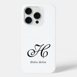 Coque iPhone 15 Pro Monogramme de nom noir et blanc moderne