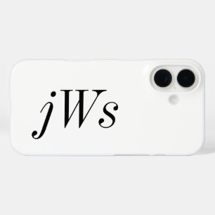 Coque Pour iPhone 16 Monogramme de nom noir et blanc moderne