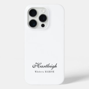 Coque iPhone 15 Pro Monogramme de nom noir et blanc moderne