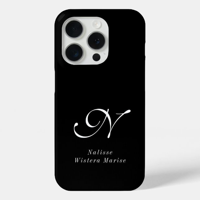 Coques Case-Mate iPhone Monogramme de nom noir et blanc moderne (Verso)