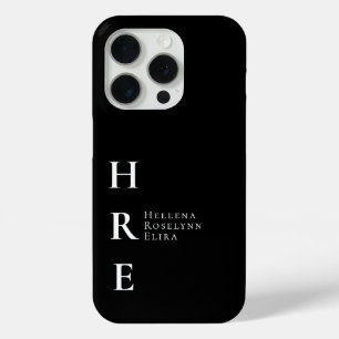 Coque iPhone 15 Pro Monogramme de nom noir et blanc moderne