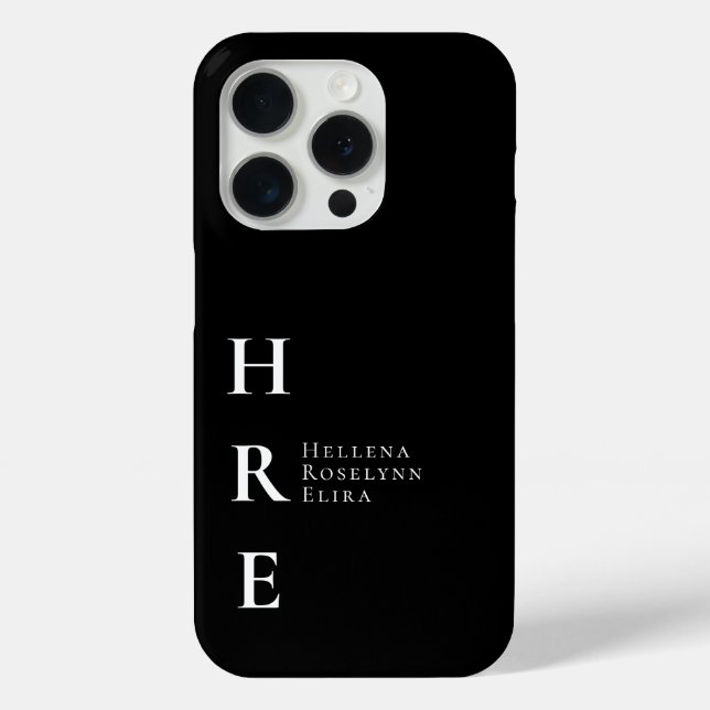 Coques Case-Mate iPhone Monogramme de nom noir et blanc moderne (Verso)