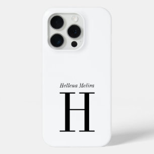 Coque iPhone 15 Pro Monogramme de nom noir et blanc moderne