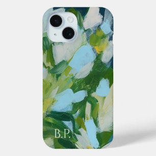 Coque Pour iPhone 15 Monogramme de nom personnalisé Art abstrait vert