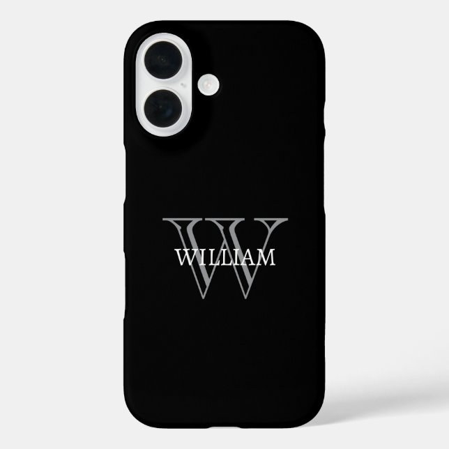 Coques Case-Mate iPhone Monogramme de nom personnalisé noir et gris (Verso)