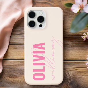 Coque iPhone 15 Pro Max Monogramme de nom rose moderne