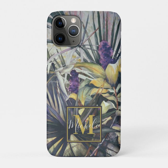 Coques Case-Mate iPhone Monogramme de palmiers et d'hyacinthes violets (Dos)