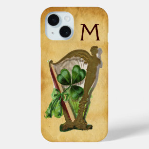 COQUE POUR iPhone 15 MONOGRAMME DE PARCHEMENT SHAMROCK VERT