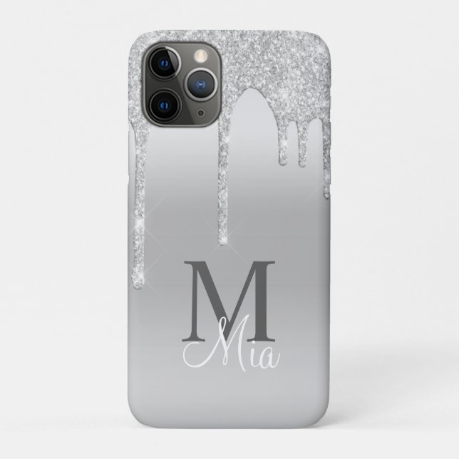 Coques Case-Mate iPhone Monogramme de Parties scintillant à bille gris arg (Dos)