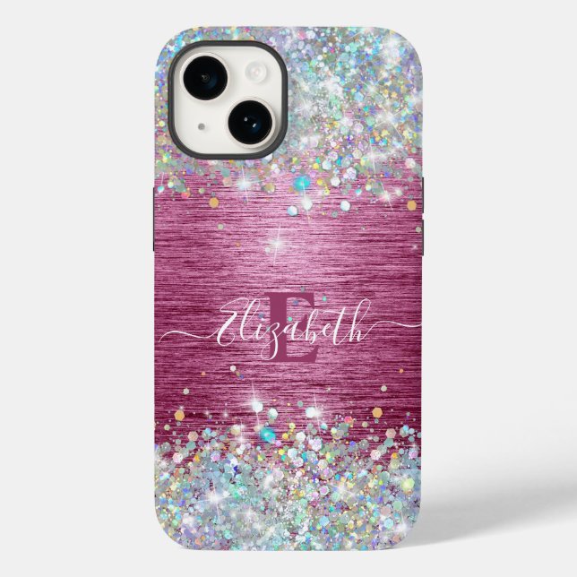Coques Case-Mate iPhone Monogramme de Parties scintillant de Faux Holograp (Verso)