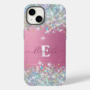 Coque Pour iPhone 14 Monogramme de Parties scintillant de Faux rose mod