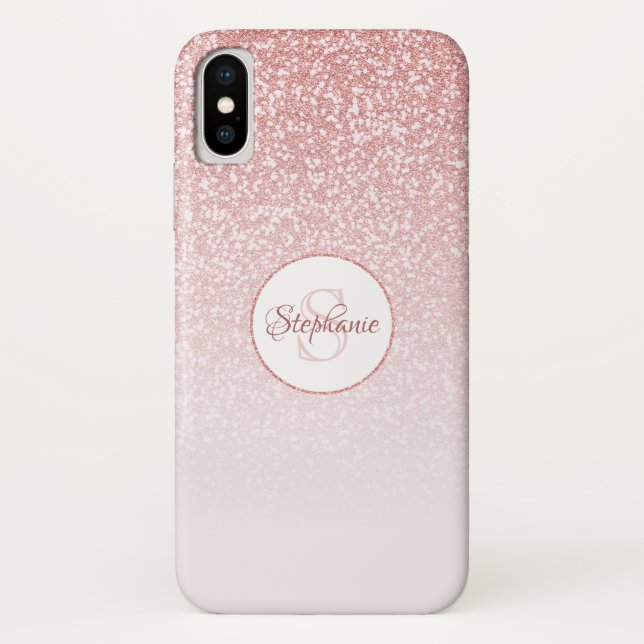 Coques Case-Mate iPhone Monogramme de Parties scintillant d'or Rose (Dos)