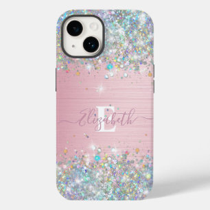 Coque Pour iPhone 14 Monogramme de Parties scintillant moderne Blush Ho