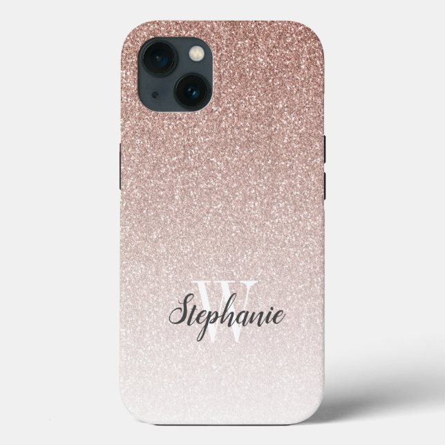 Coques Case-Mate iPhone Monogramme de Parties scintillant or Rose moderne (Verso)