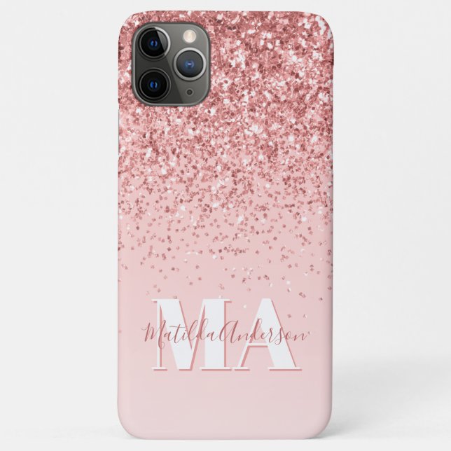 Coques Case-Mate iPhone monogramme de parties scintillant rose moderne per (Dos)