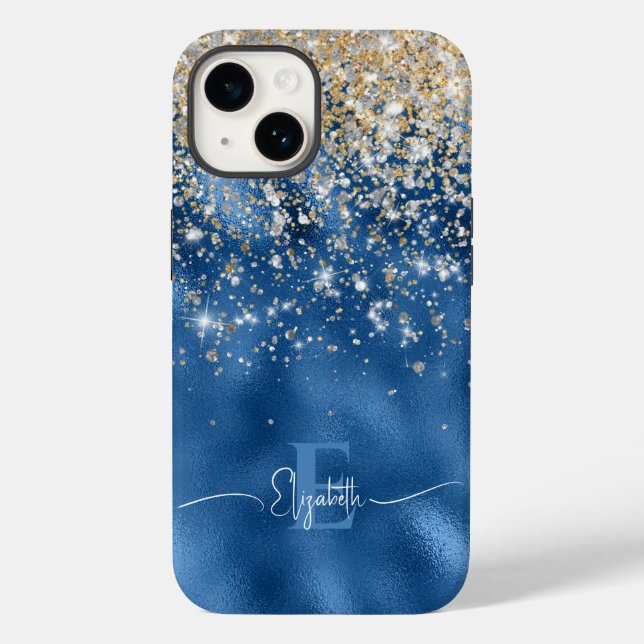 Coques Case-Mate iPhone Monogramme de Parties scintillant Royal Blue Foil  (Verso)