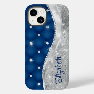 Coque Pour iPhone 14 Monogramme de Parties scintillant royale bleu et a