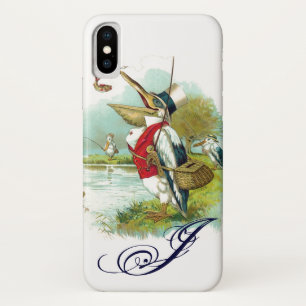 Coque iPhone X MONOGRAMME DE PÊCHE M. PELICAN, blanc