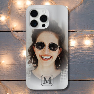 Coque iPhone 15 Pro Max Monogramme de photo en métal argenté moderne