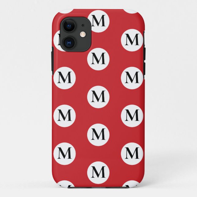 Coques Case-Mate iPhone Monogramme de point de polka rouge (Dos)