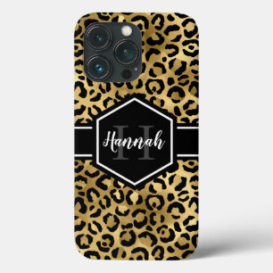 Case-Mate iPhone Case Monogramme de points de léopard noir or