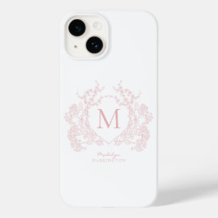 Coque Pour iPhone 14 Monogramme de poitrine florale rose pâle classique