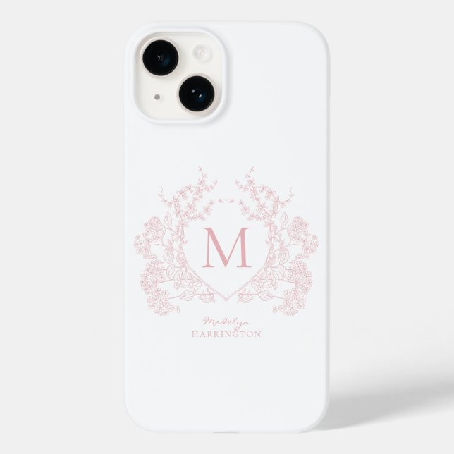 Coques Case-Mate iPhone Monogramme de poitrine florale rose pâle classique (Verso)