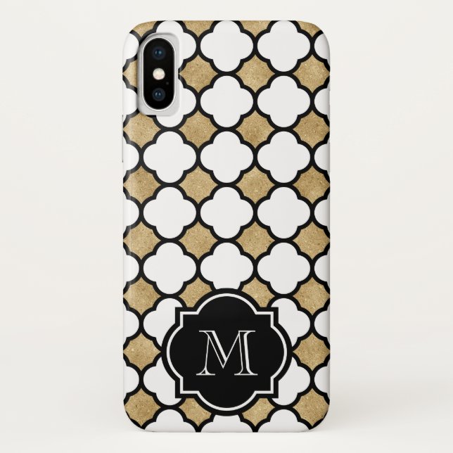 Coques Case-Mate iPhone Monogramme de Quatrefol blanc noir géométrique or (Dos)