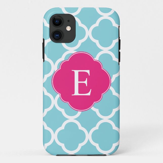 Coques Case-Mate iPhone Monogramme de Quatrefol bleu rose (Dos)