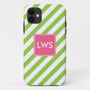Coque Case-Mate Pour iPhone Monogramme de rayures diagonales vertes de chaux