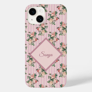 Coque Pour iPhone 14 Monogrammé de rayures roses et blanches et de rose