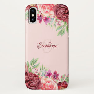 Case-Mate iPhone Case Monogramme de Rose Floral Burgundy Peach Blush