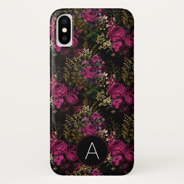 Coques Case-Mate iPhone Monogramme de Roses de houille en Bourgogne et en  (Dos)