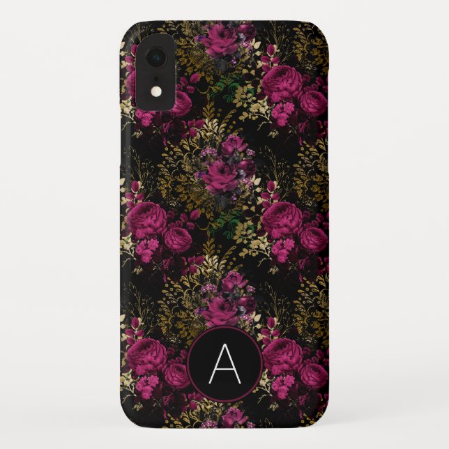Coques Case-Mate iPhone Monogramme de Roses de houille en Bourgogne et en  (Dos)