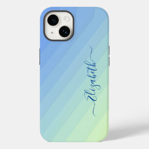 Coque Pour iPhone 14 Monogramme de script à dégradé jaune bleu